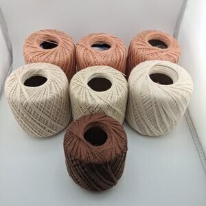 Lot of 7 Mercerized Cotton Crochet Thread Mixed Lot Neutrals Thin Yarn Lot Tan